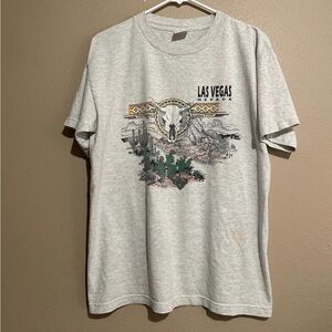 Vintage Las Vegas Nevada Nature Cow Skull Graphic Gray T-Shirt Adult L